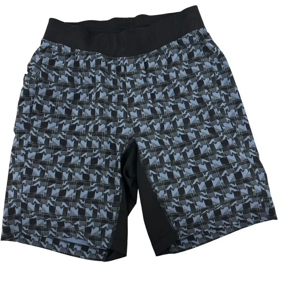 Lululemon Mens T.H.E Shorts Blue Black Multi Geometric Lined M